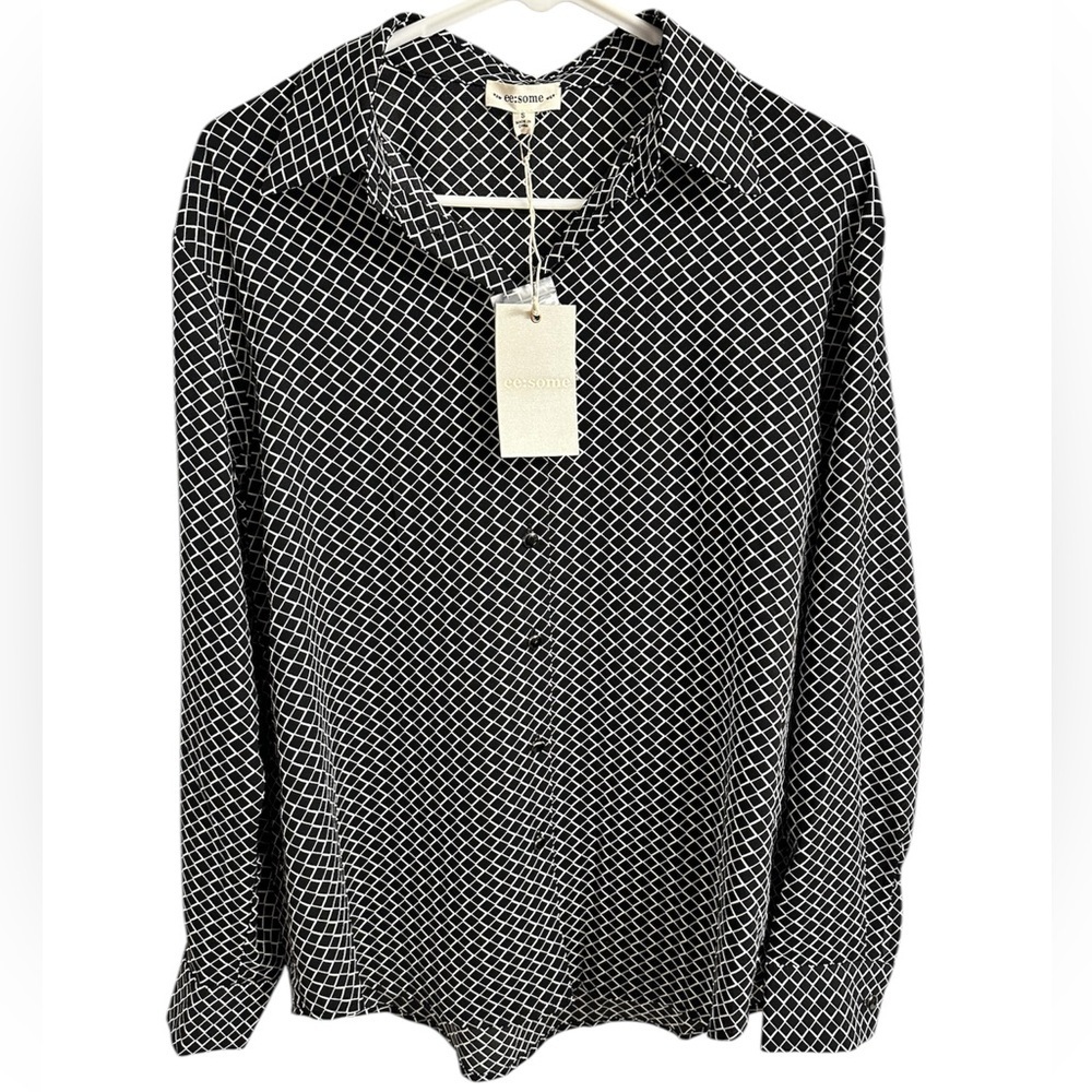 NWT Black and White Bold Geometric Button-Down Blouse Size S